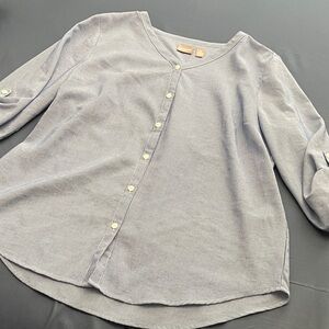 Chico's Navy Pinstripe Woman Button Down Shirt (Size 2) - Never Worn